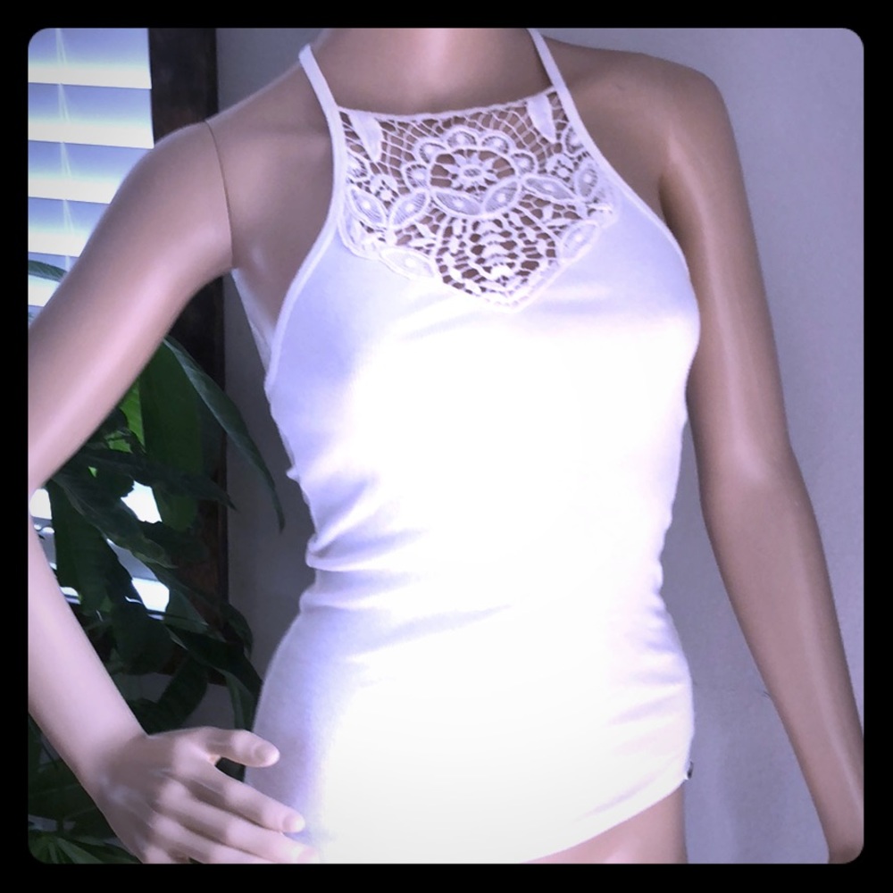 Hollister White crotchet neck tank Small